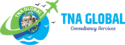 TNA Global Consultancy Services Logo The logo features a globe with a family in the center, encircled by a green plane. TNA Global Consultancy Services is on the right, with birds and waves.